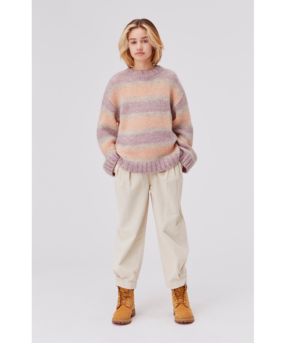 Aleen - Pearled Ivory - Leichte Samthose mit Bundfalten