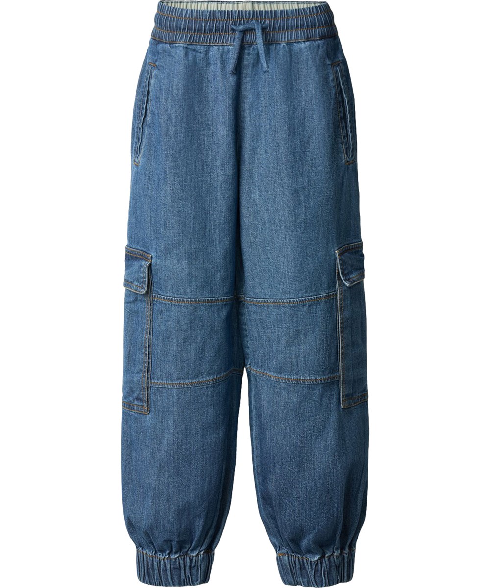 Aliki - Chambrey Blue - Blaue Cargohose für Kinder aus Bio-Baumwolle