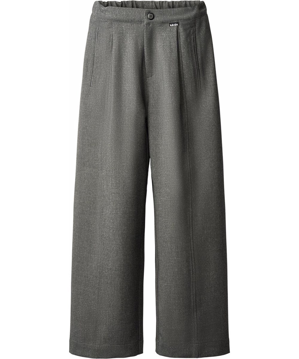 Alvina - Grey Silver Check - Graue Flanellhosen für Kinder mit silbernem Faden in lockerer Passform.