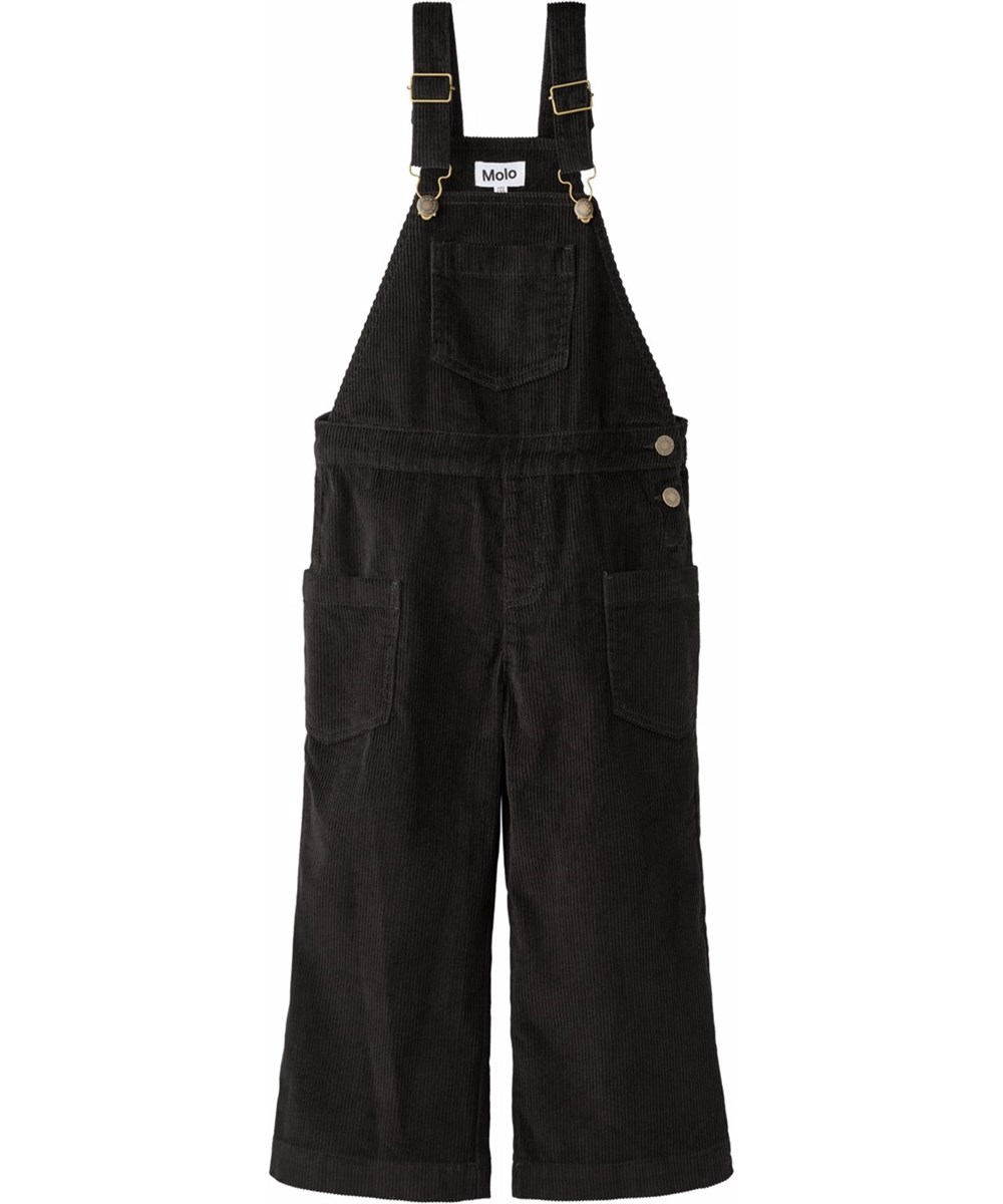 Amber - Black - Schwarze weiche Cord-Latzhosen für Kinder.