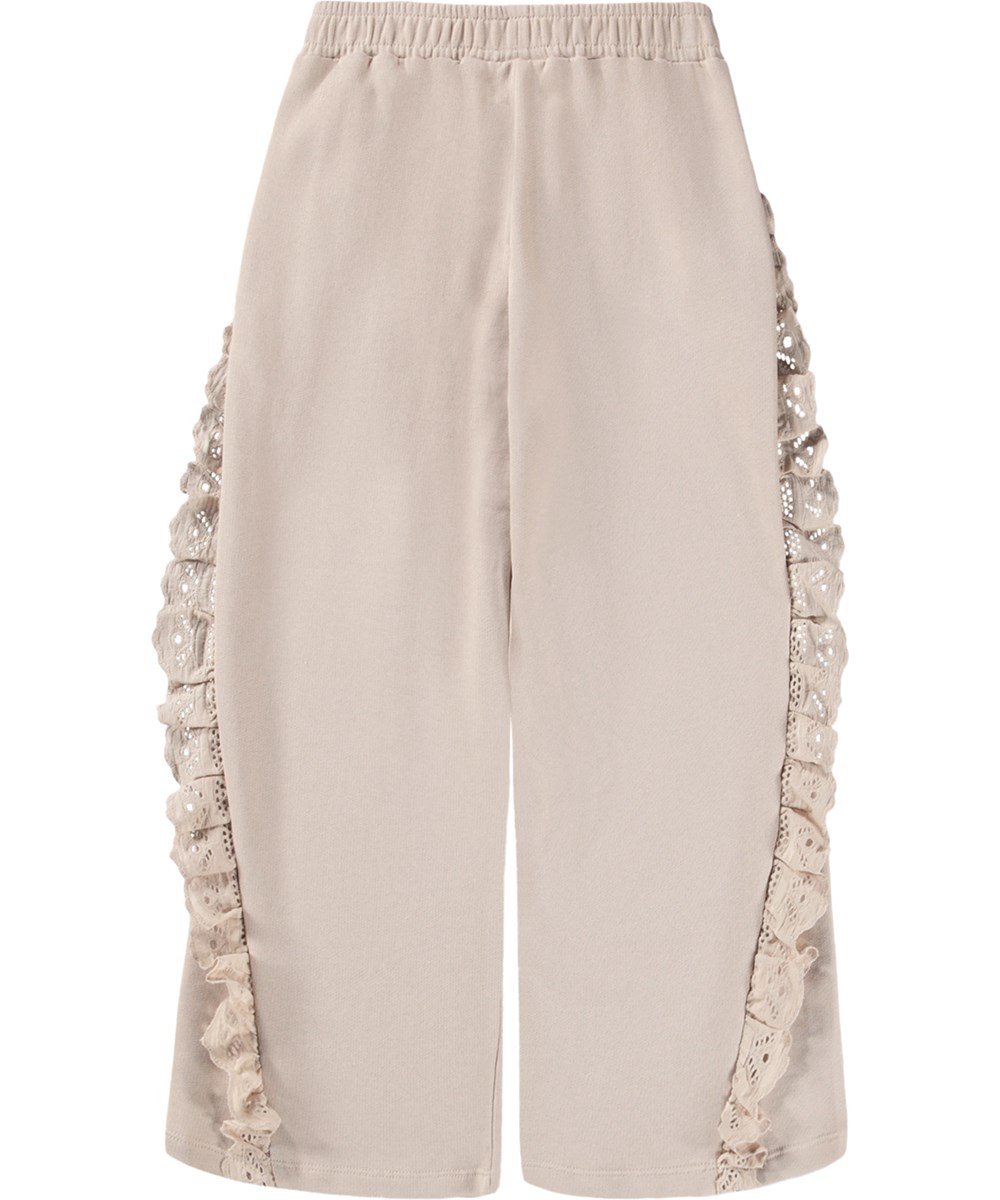 Ariana - Soft Powder - Nude Hosen für Kinder aus Bio-Baumwolljersey mit Broderie Anglaise