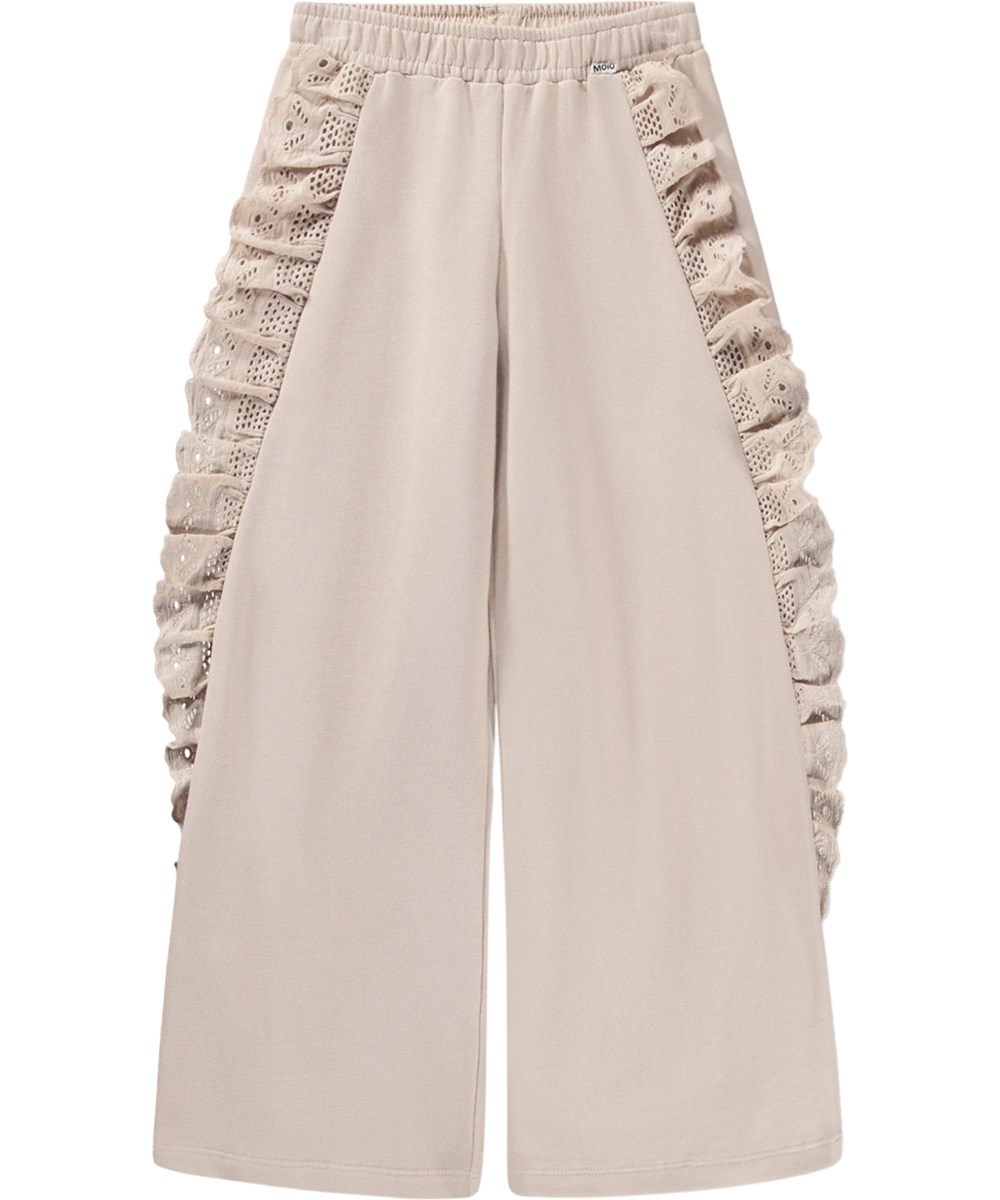 Ariana - Soft Powder - Nude Hosen für Kinder aus Bio-Baumwolljersey mit Broderie Anglaise