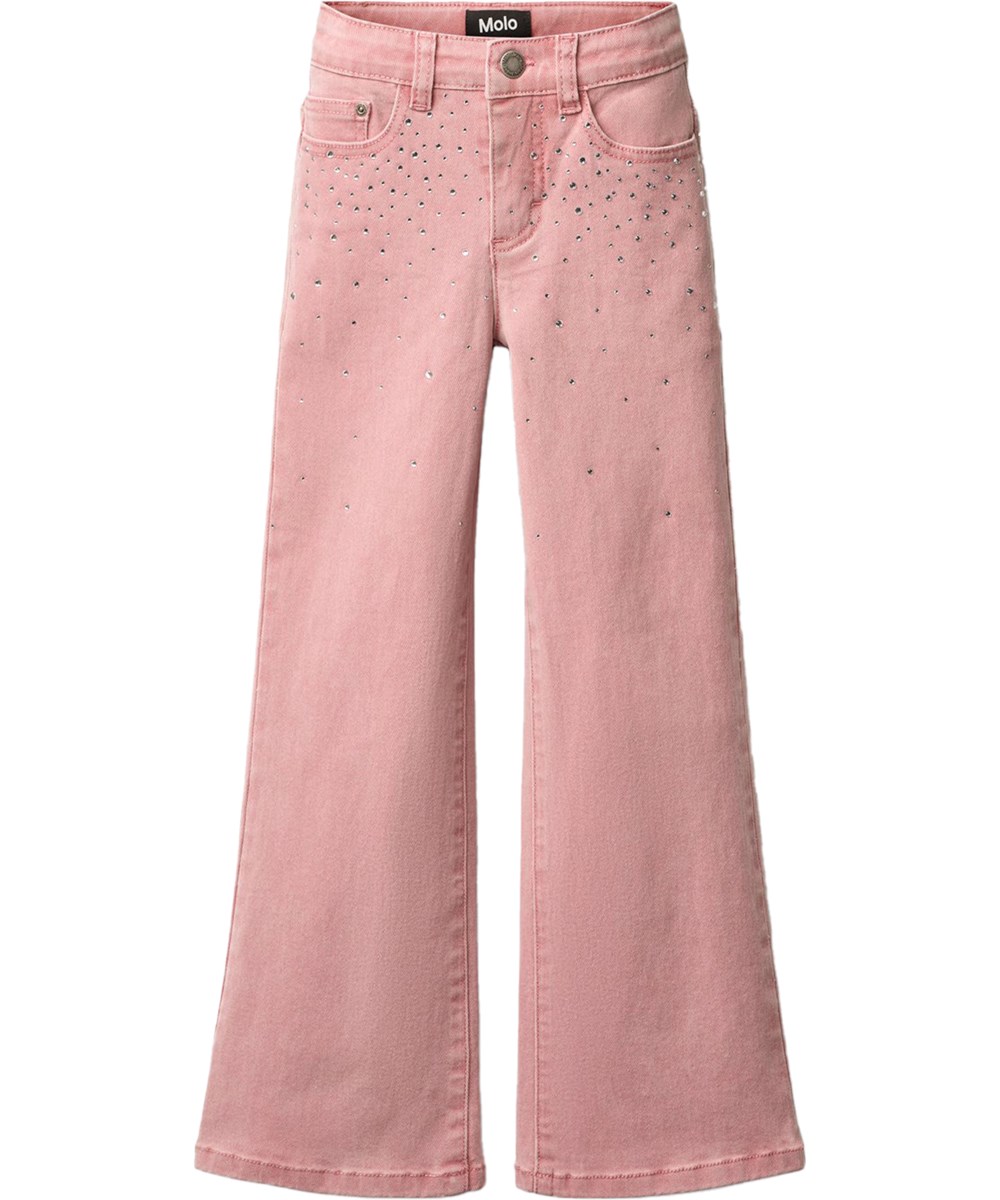 Asta - Blush Rhinestone - Rosa dehnbare Jeans für Kinder aus Bio-Baumwolle mit Strasssteinen