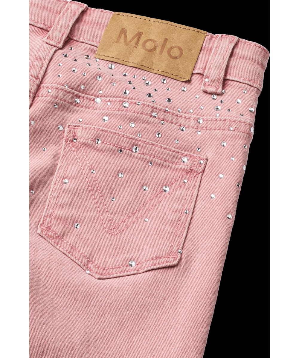 Asta - Blush Rhinestone - Rosa dehnbare Jeans für Kinder aus Bio-Baumwolle mit Strasssteinen