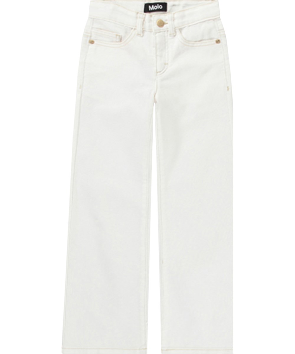 Asta - Crisp White - Weiße Jeans mit braunen Nähten für Kinder.