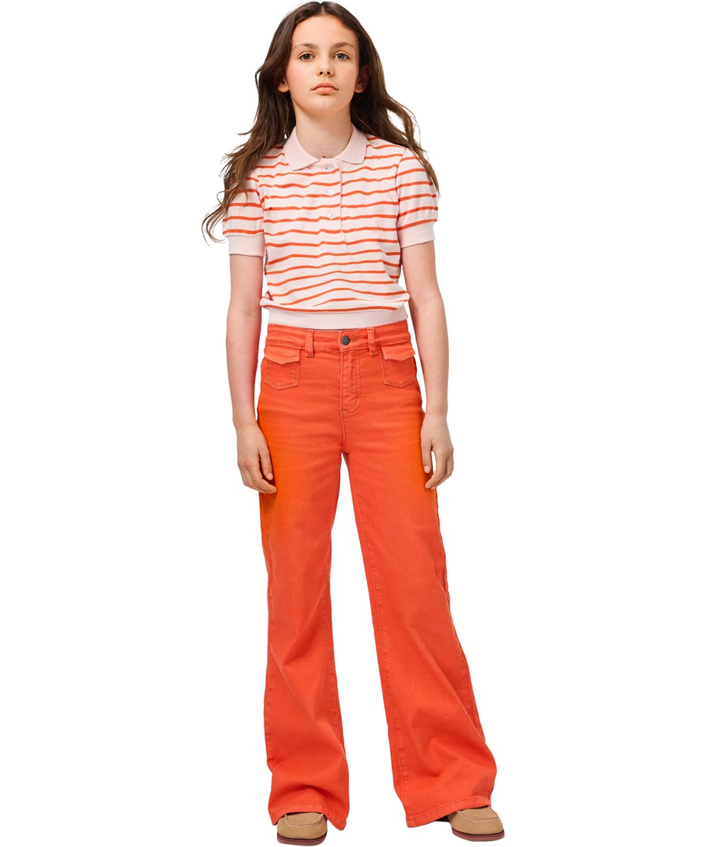 Atla - Love - Rote Jeans für Kinder aus dehnbarem, biologischem Baumwollstoff mit ausgestelltem Design