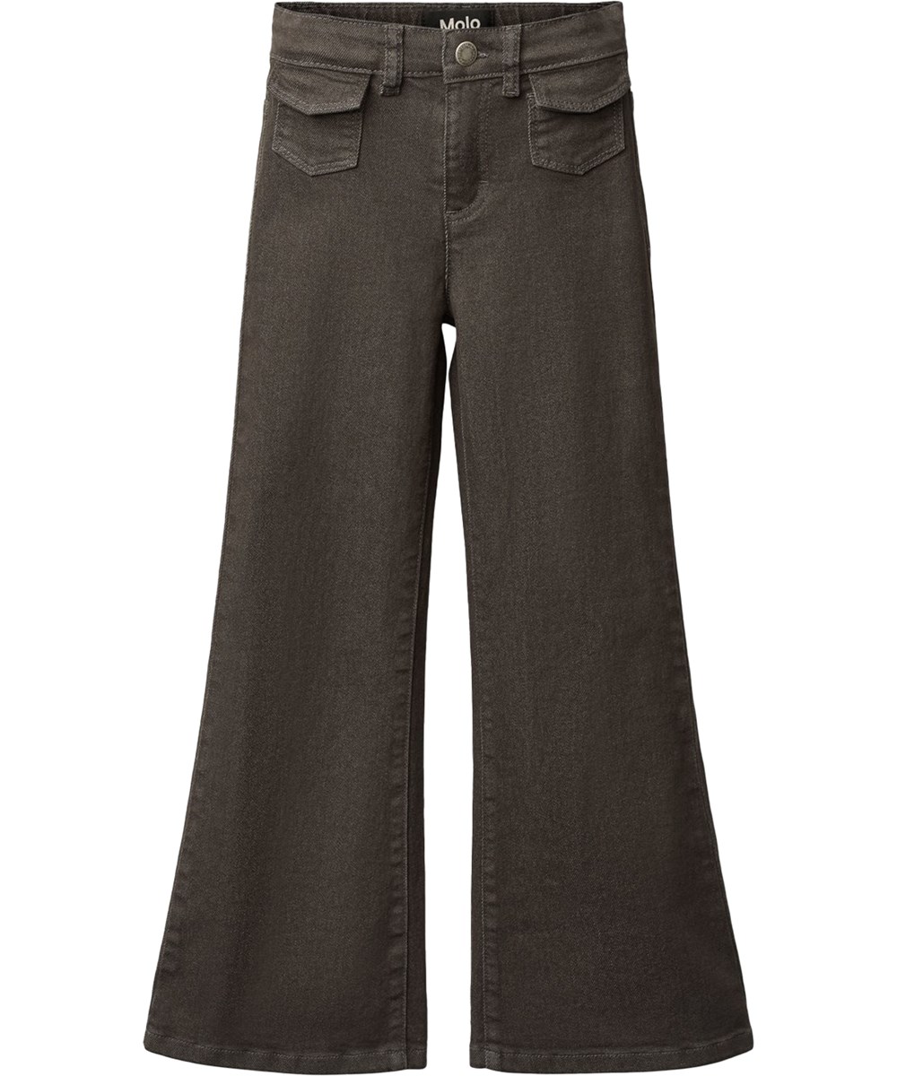 Atla - Raven - Grauschwarze Jeans für Kinder aus dehnbarem, biologischem Baumwollstoff mit ausgestelltem Design