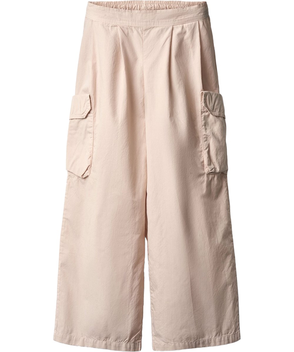 Audie - Soft Powder - Beige Kinderhosen aus Bio-Baumwolle mit Cargotaschen