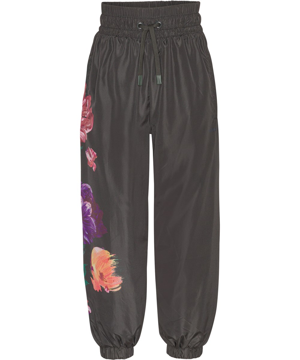 Oleen - Climbing Floral - Schwarze Trainingshose mit Blumendruck