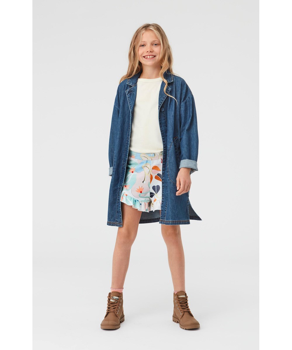 Hana - Washed Indigo - Lange blaue Jeansjacke