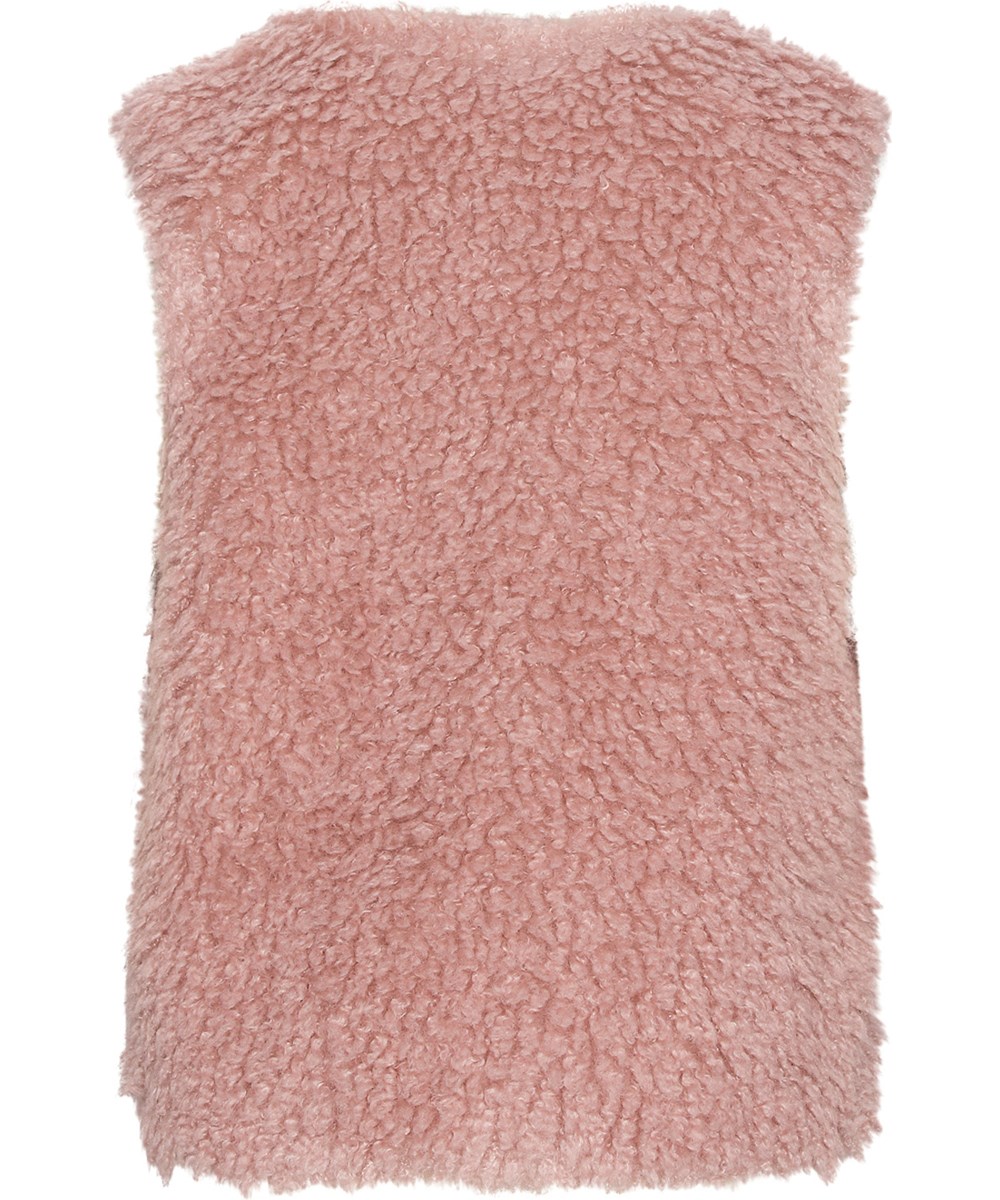Hatcha - Petal Blush - Rosa Kunstpelzweste im Schaffell-Look für Kinder.