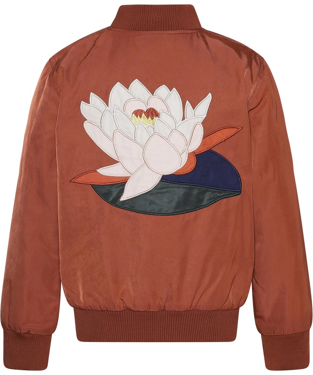 Helena - Burnt Brick - Braune Bomberjacke mit gesticktem Aquarell auf der Rückseite