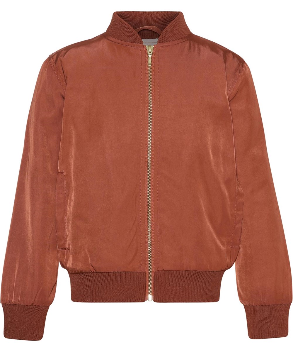 Helena - Burnt Brick - Braune Bomberjacke mit gesticktem Aquarell auf der Rückseite