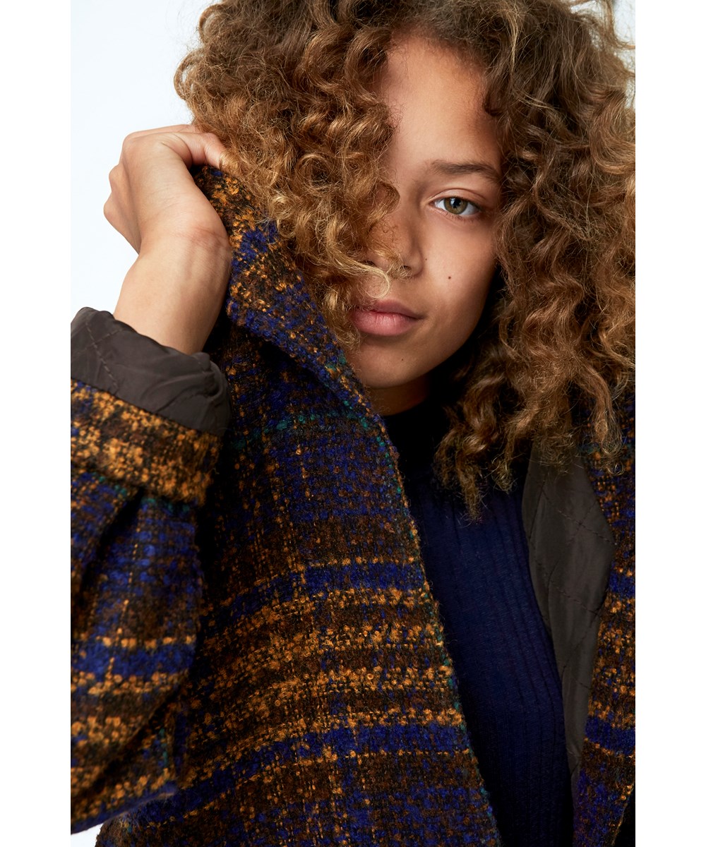 Holla - Autumn Check - Blau-gold karierter Wollmantel