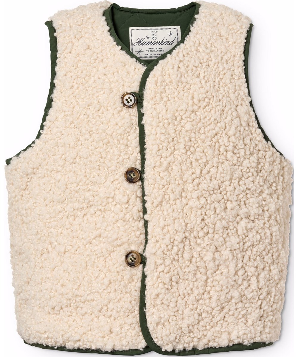 Holla - Dark Forest - Wendeweste für Kinder in grünem Steppstoff und weichem Teddyfleece.