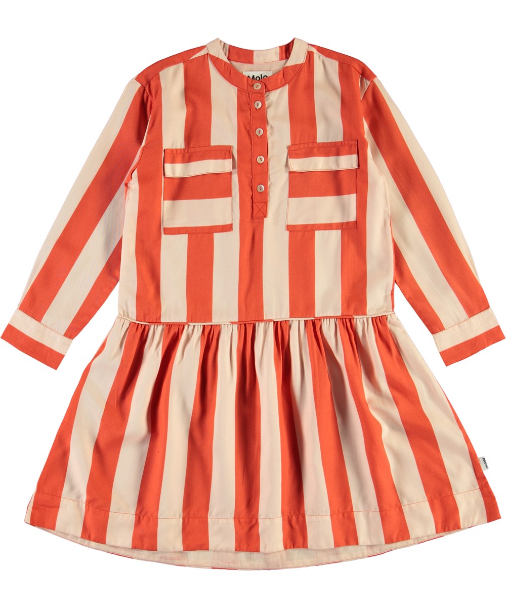 Cacao - Bonbon Stripe - Beige und rot gestreiftes Kleid