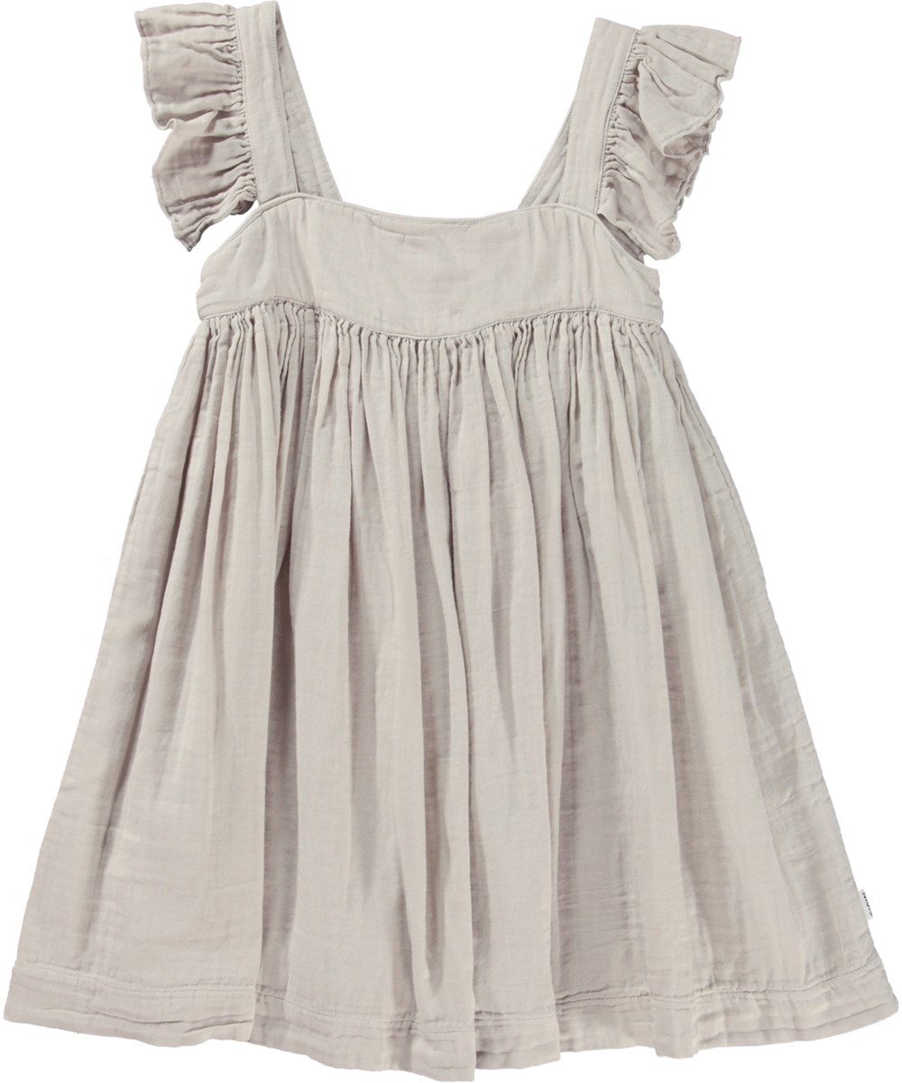 Cadie - Soft Sand - Taupefarbenes Kleid aus Baumwollmusselin