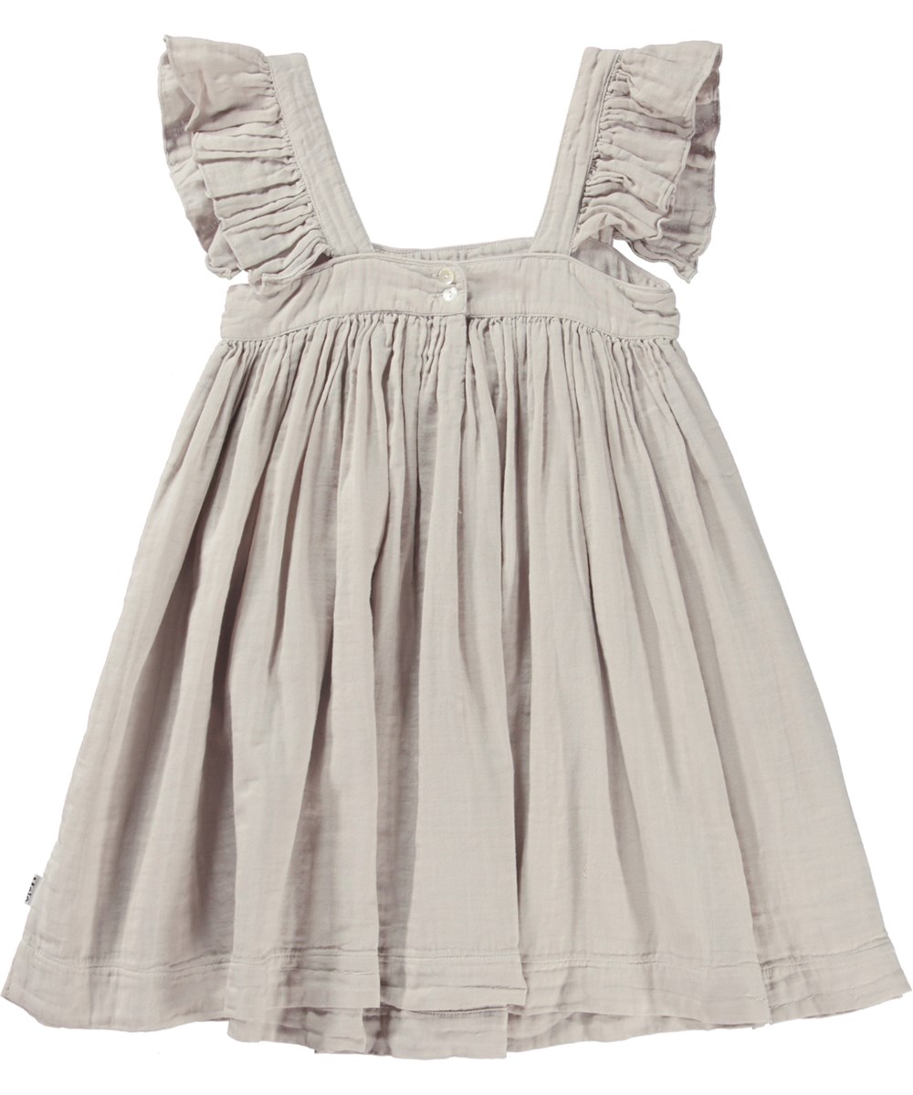 Cadie - Soft Sand - Taupefarbenes Kleid aus Baumwollmusselin