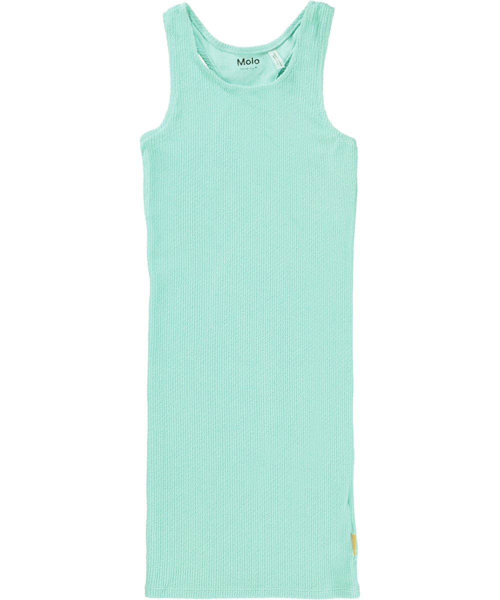 Cailey - Cool Mint - Grünes Tanktop-Kleid mit gewelltem Smok-Effekt