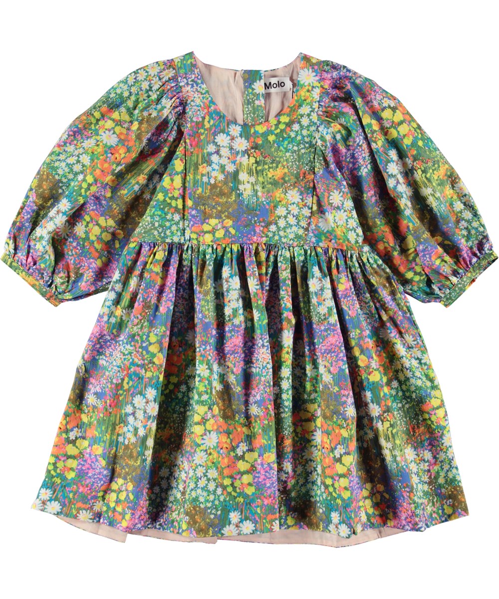 Caio - Flower Field - Mehrfarbiges Öko-Kleid mit Allover-Blumendruck