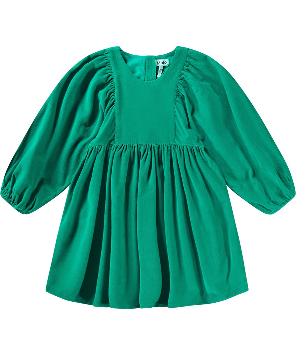 Caiosi - Sporting Green - Übergroßes grünes Blumenkleid aus Öko-Baumwolle mit elastischen Handgelenken.