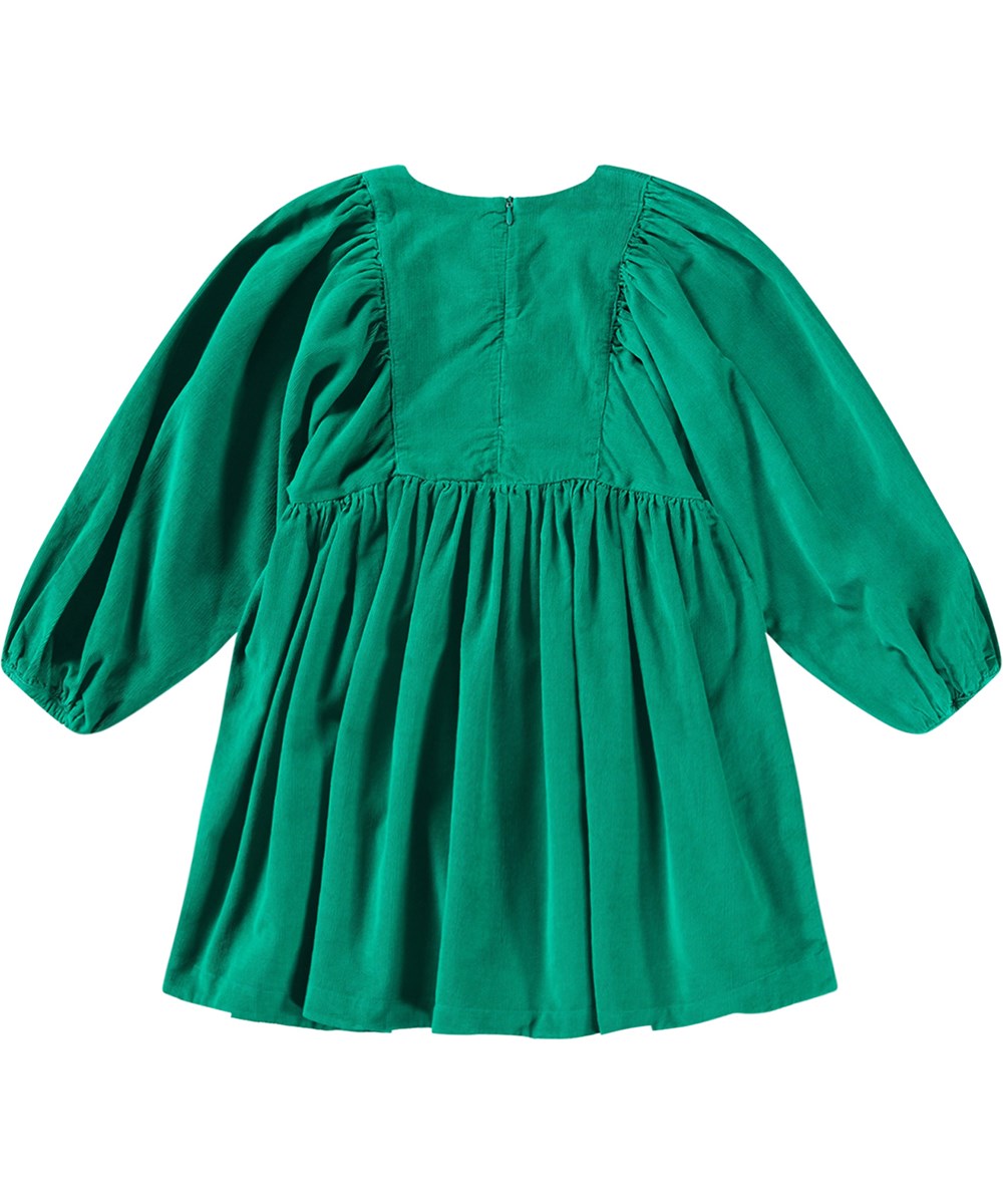 Caiosi - Sporting Green - Übergroßes grünes Blumenkleid aus Öko-Baumwolle mit elastischen Handgelenken.