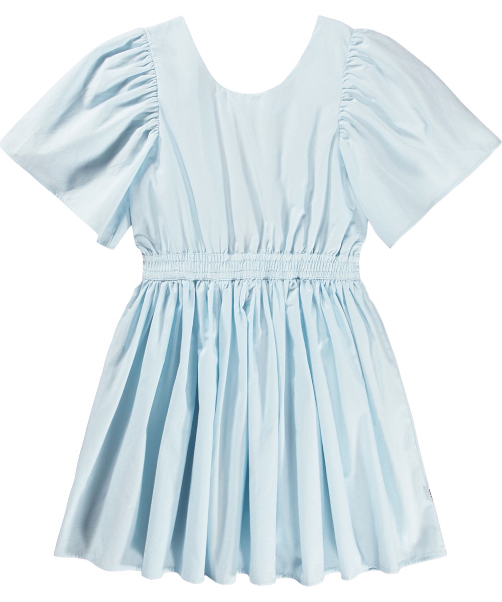 Cally - Morning Sky - Hellblaues Kinderkleid aus Bio-Baumwolle mit offenem Rücken