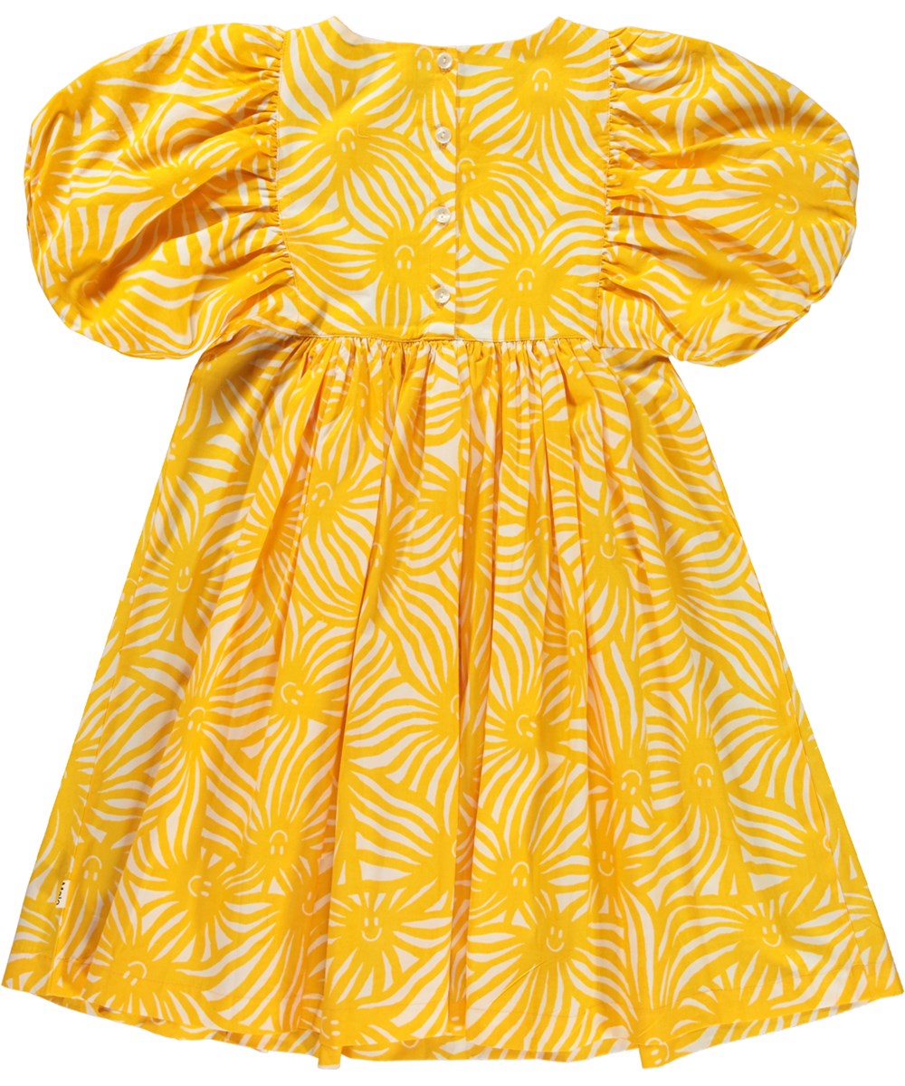 Calyita - Stay Sunny - Öko, sonnengelbes Kleid mit Sonnenstrahlen und Puffärmeln