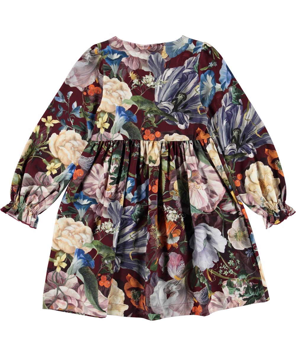 Camie - Botanical Canvas - Öko dunkellilla Kleid mit Blumen