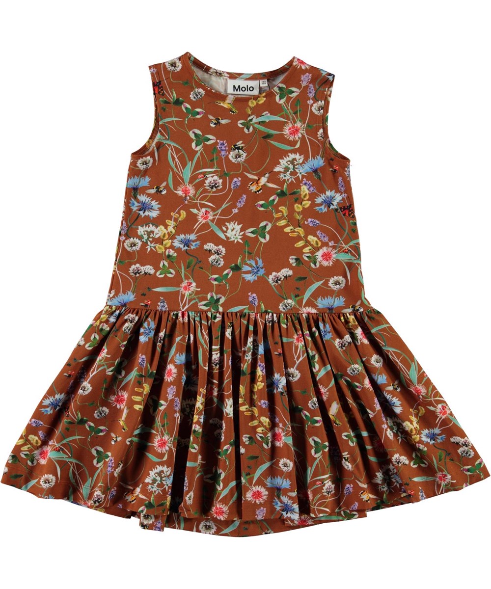 Candece - Wildflowers - Öko braunes Kleid mit Blumendruck