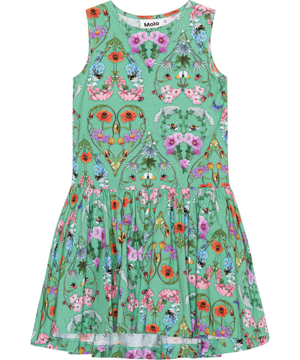 Candece - With Love - Grünes Kleid aus Öko-Baumwolle mit Blumendruck