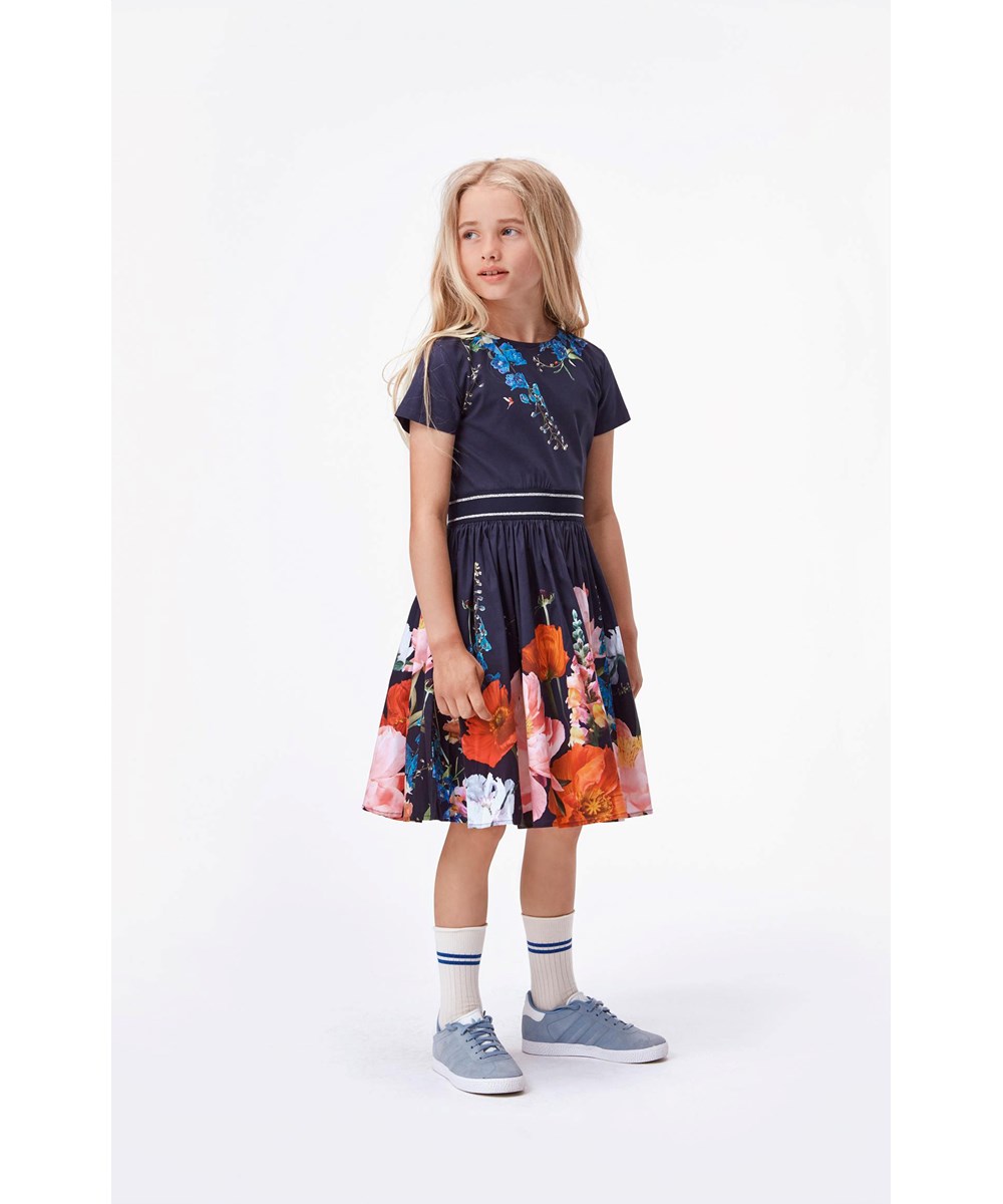 Candy - In Bloom - Öko dunkelblaues Kleid mit Blumen