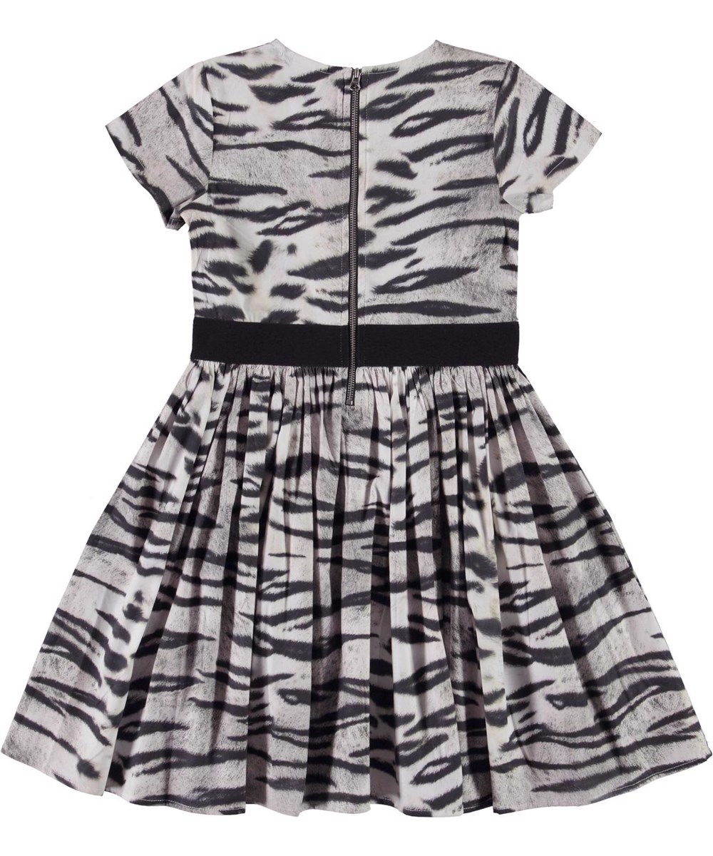 Candy - Tiger White - Öko-Kurzarmkleid mit schwarz-weißem Tiger-Print