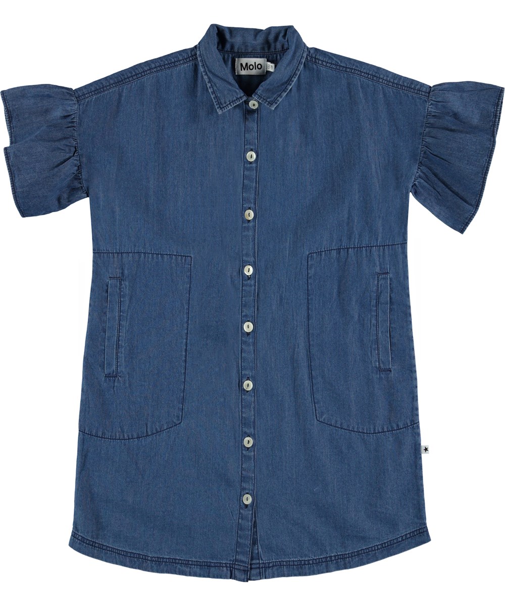 Carey - Washed Indigo - Blaues Denim Hemdkleid