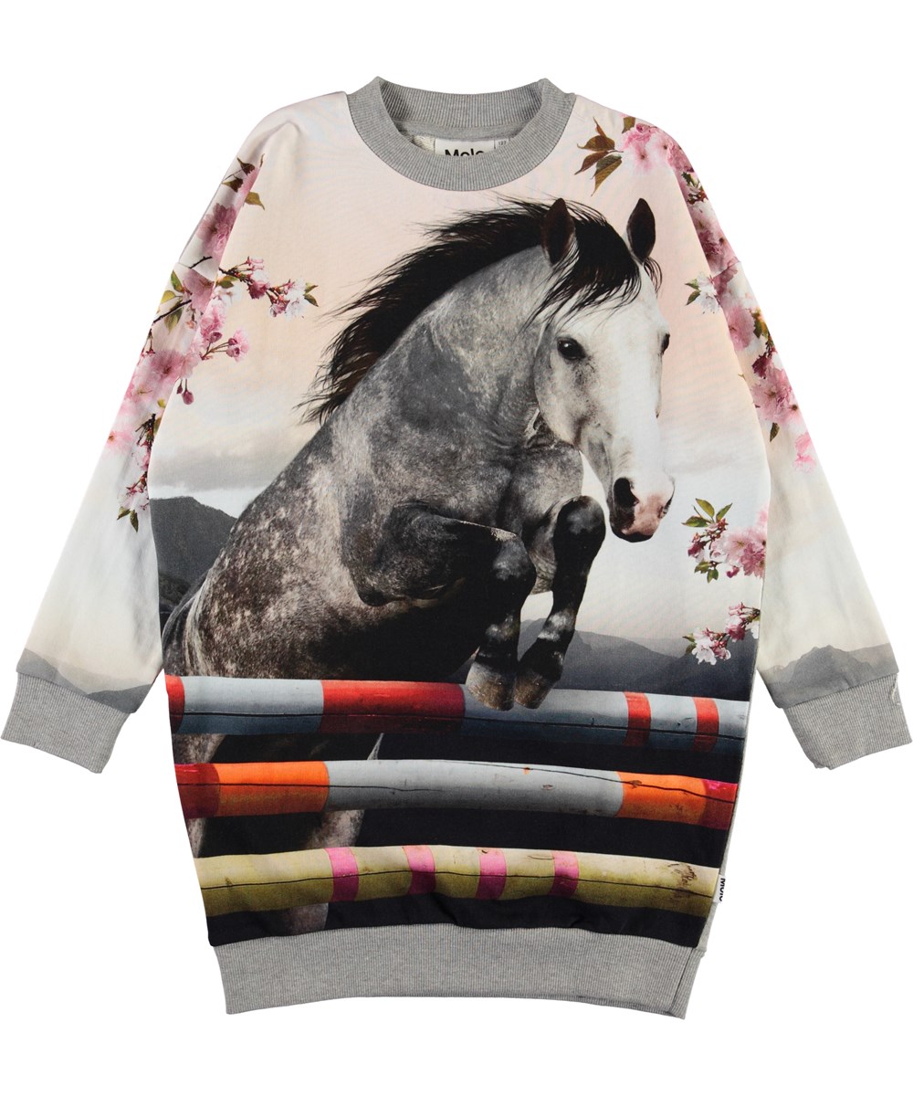 Carita - Jumping Horse - Öko-Sweatshirt-Kleid mit Pferd