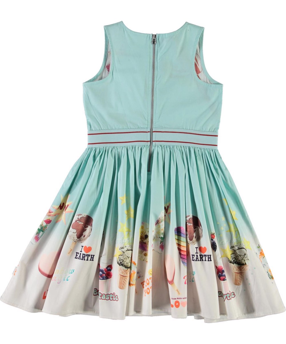 Carli - Icecream Shop - Öko blaues Kleid mit Eis-Druck