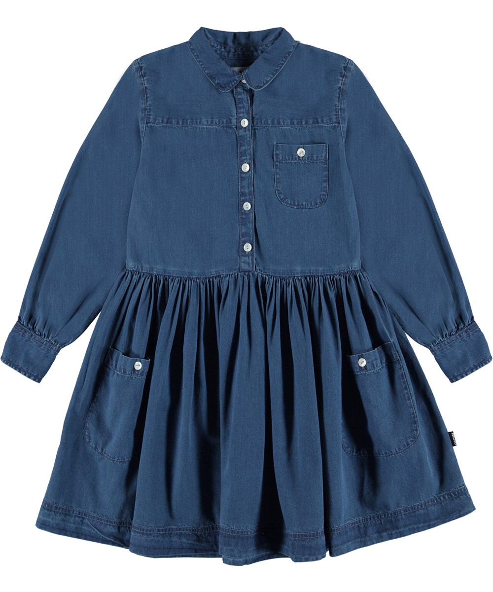 Carolyn - Washed Blue - Dunkelblaues Jeans-Hemdkleid mit Knöpfen