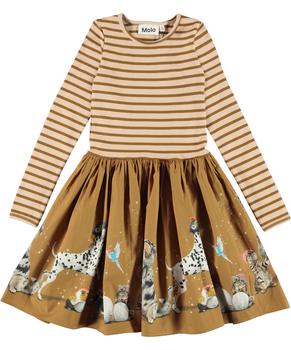 Casie - Snow Games - Öko braunes Kleid mit Tiere-Druck