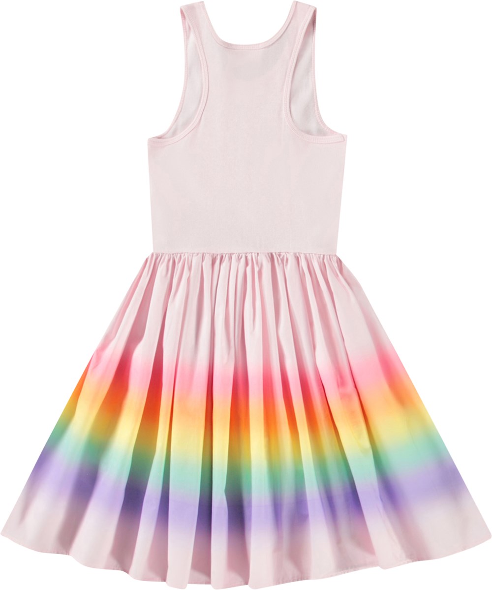 Cassandra - Fading Sunset - Rosa Kleid für Kinder aus Öko-Baumwolle mit einem eng anliegenden gerippten Jersey-Oberteil und einem Popeline-Rock.