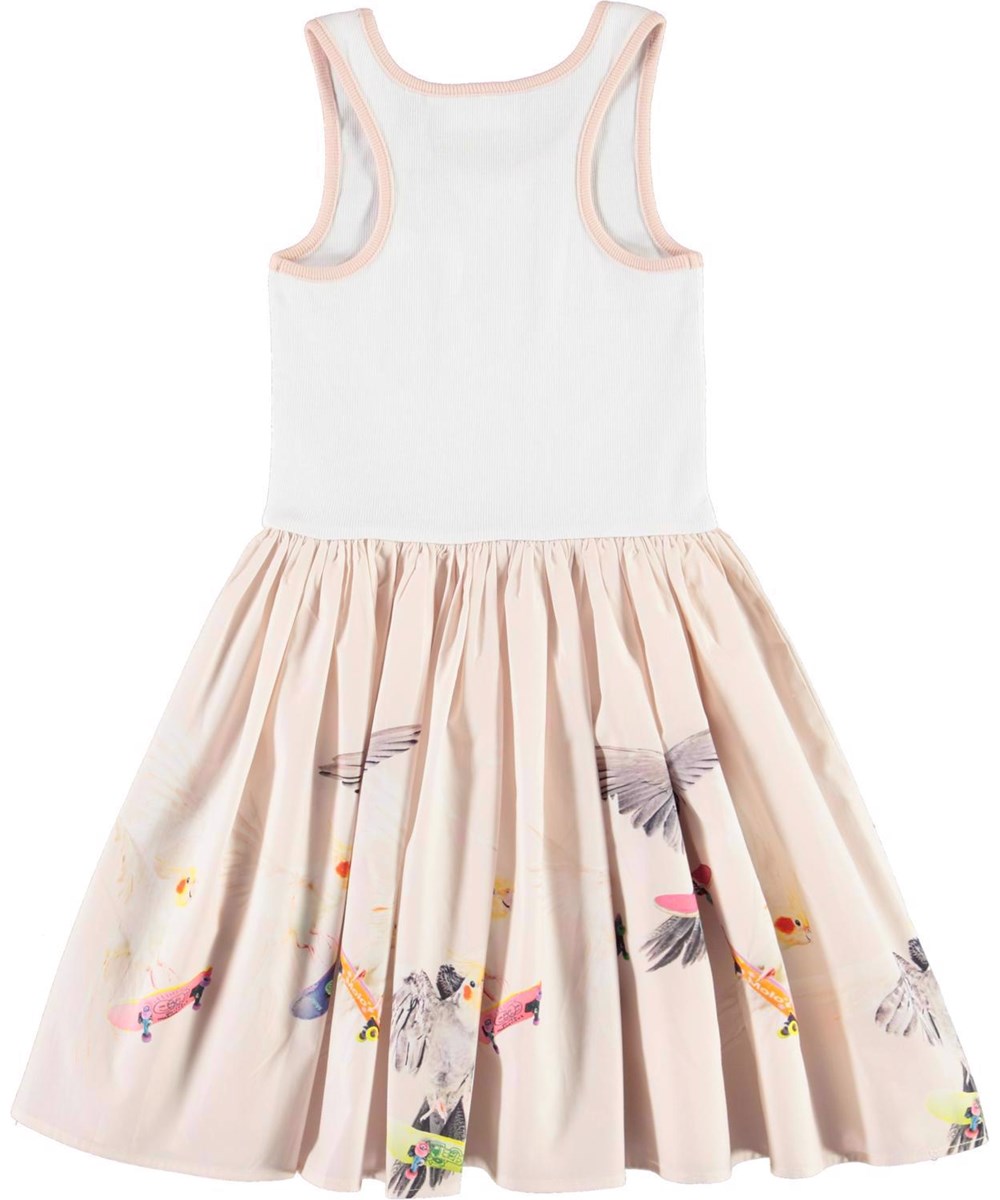 Cassandra - Skate Border - Öko-Kleid mit rosa Unterteil mit Skater-Vögeln