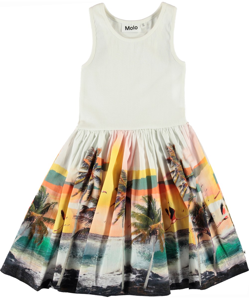 Cassandra - Stormy - Weißes Kleid mit Palmen und Strand 