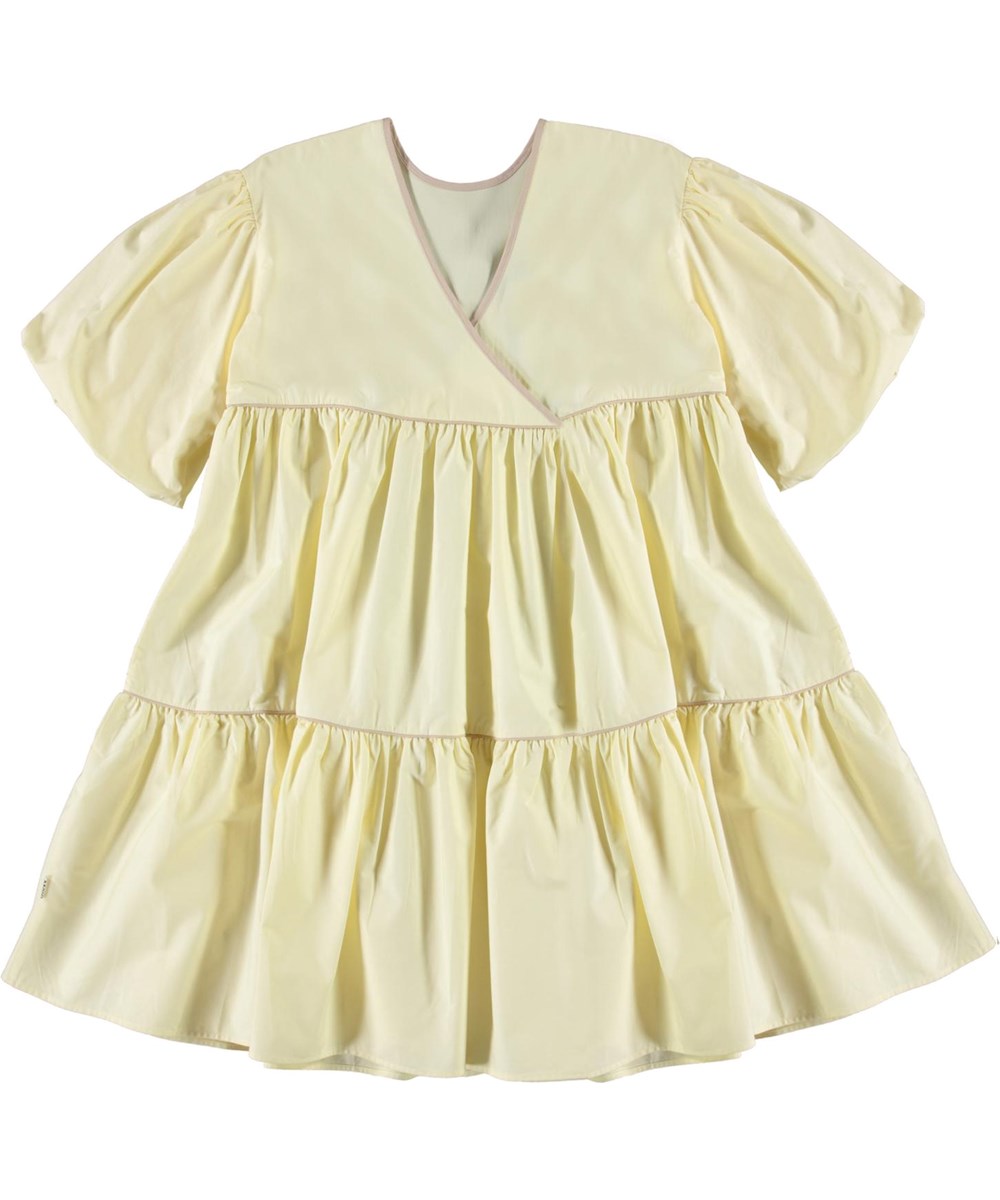 Casta - Marzipan - Öko hellgelbes großes Kleid mit Hocker