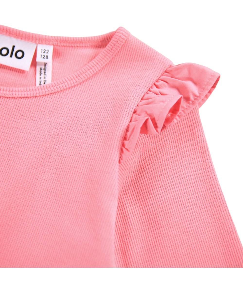 Cathi - Confetti - Langärmeliges rosa Kleid für Kinder aus Öko-Baumwolle mit Rock und einem doppellagigen Baumwoll-Popeline-Rock.