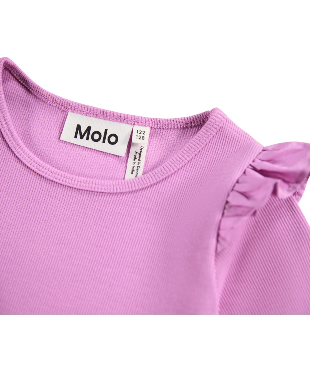 Cathi - Purple Ray - Langärmeliges lila Kleid für Kinder aus Öko-Baumwolle mit Rock und einem doppellagigen Baumwoll-Popeline-Rock.