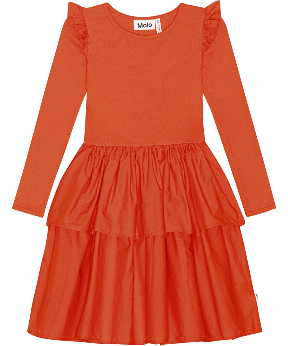 Cathi - Red Clay - Rotes Kleid aus Öko-Baumwolle mit Rock in zwei Lagen