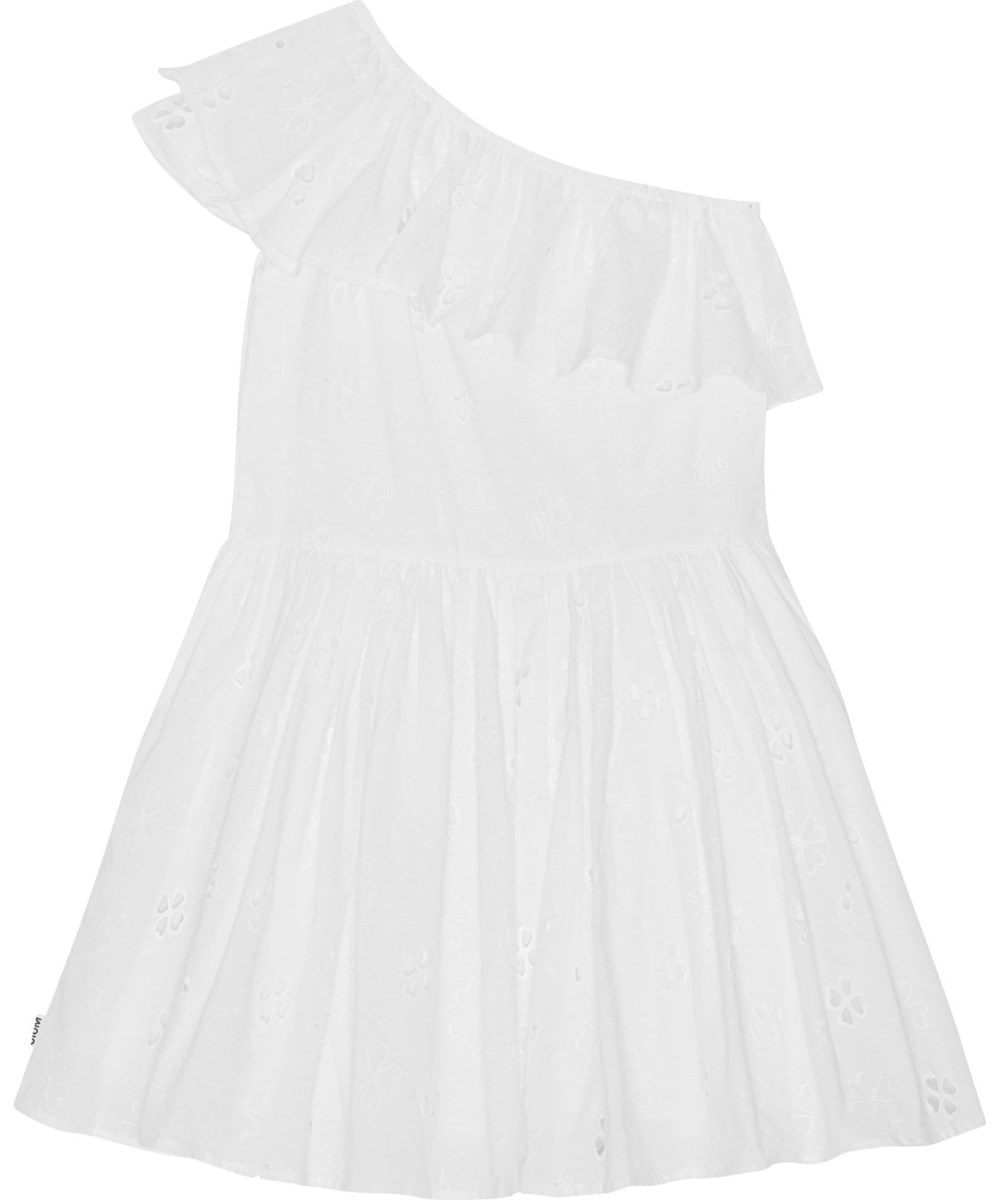 Cay - White - Weißes Kleid aus Öko-Baumwolle mit Anglaise-Stickerei