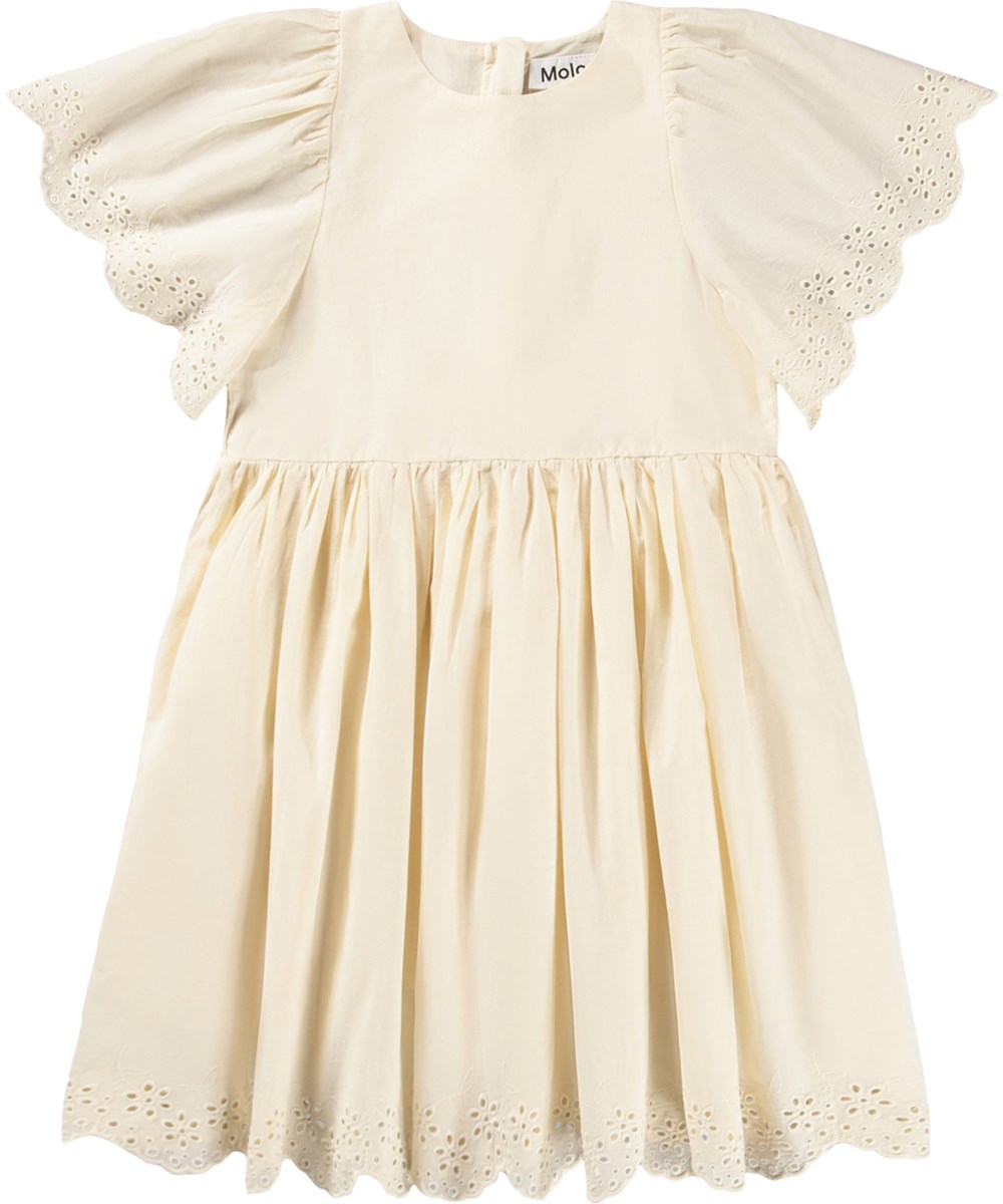 Caya - Pearled Ivory - Off-White-Kleid für Kinder aus Öko-Baumwolle mit Broderie Anglaise