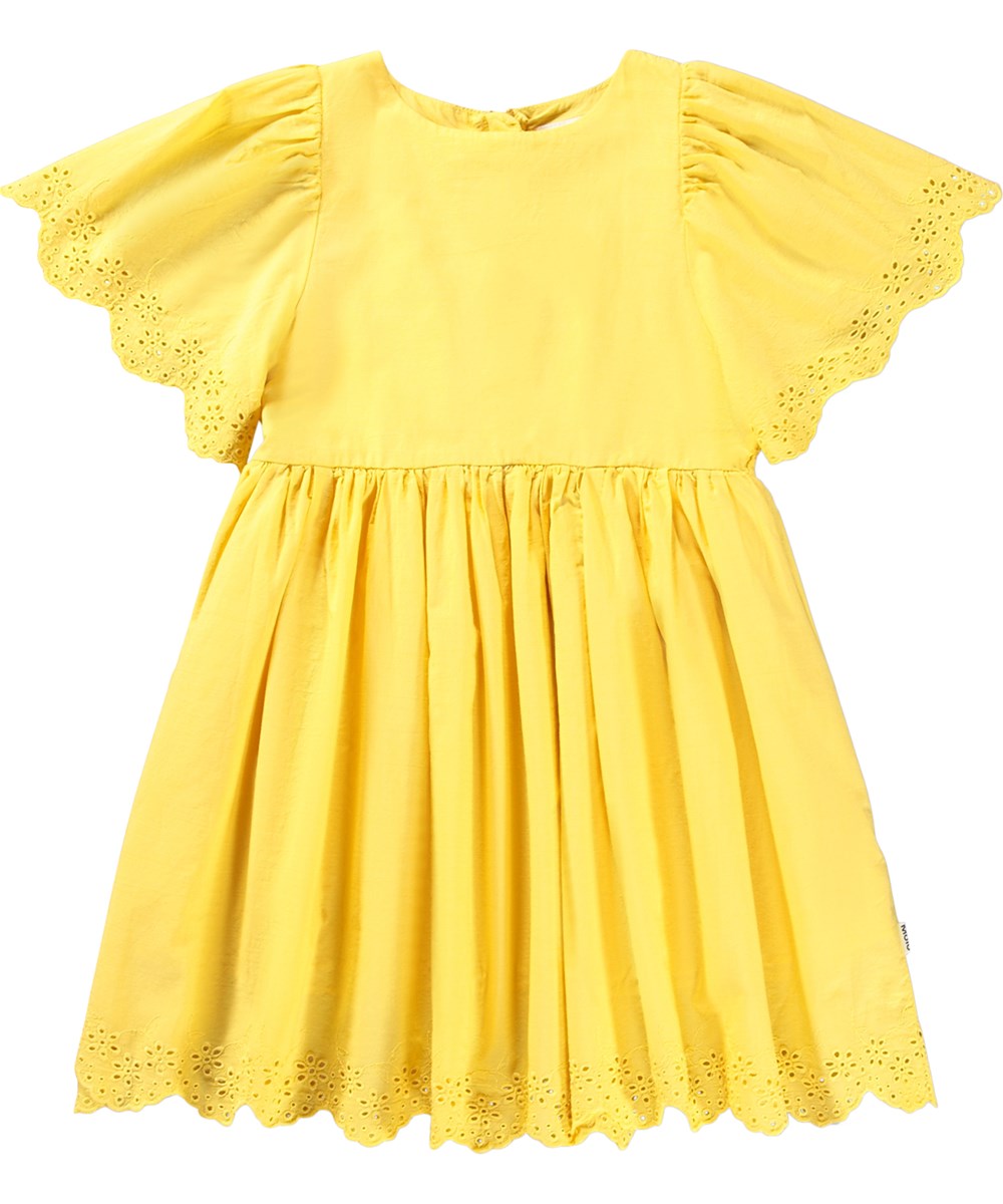 Caya - Sunshine - Gelbes Kinderkleid aus Öko-Baumwolle mit Lochstickerei