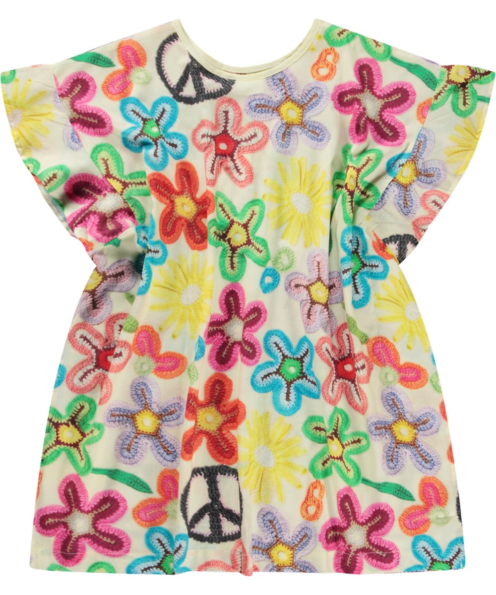 Cayla - Flower Peace - Tunika aus Öko-Baumwolle mit einem Aufdruck aus gehäkelten Blumen und Peace-Zeichen