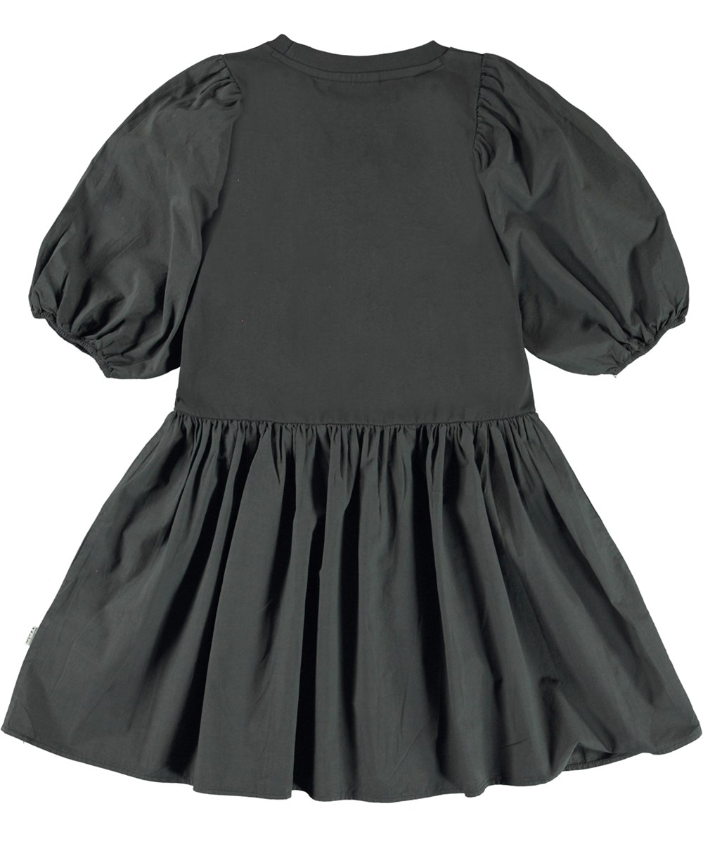 Cece - Space Grey - Öko dunkelgraues Kleid mit Puffärmeln